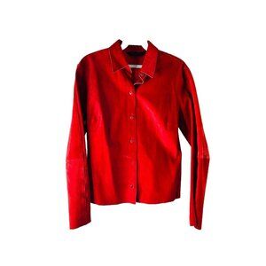 VTG Y2K Express Suede Leather Button Front Shirt Red Western Grunge